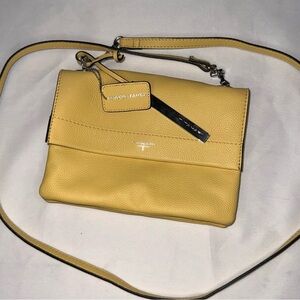 T Tahari Yellow Genuine Leather Crossbody Bag NWOT Flap Silver Hardware